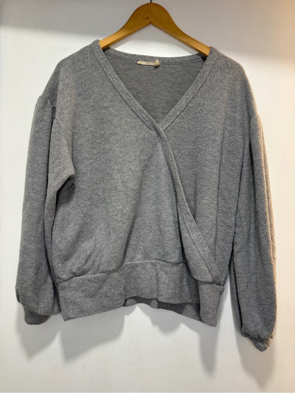 Lush Gray V-Neck Wrap Sweater